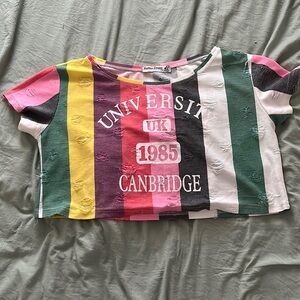 Rainbow striped university of Cambridge crop top